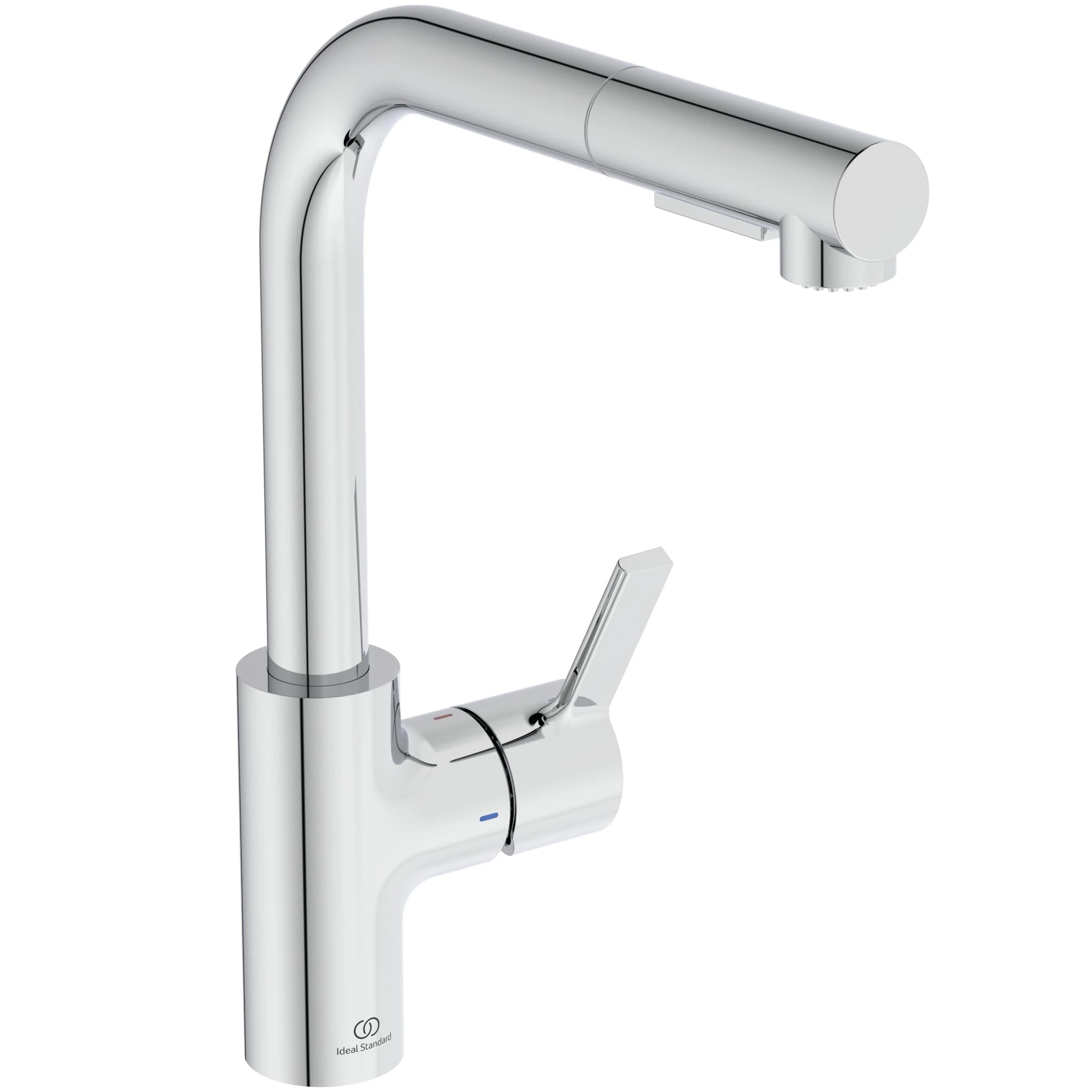 Ideal Standard – Gusto Kitchen tap, High spout with Round L-Design, with Pull-Out Spray and Dual Spray Modes, 360° Swivel spout, Easy to Install with EasyFix+ Fixation, smartshine Finish, Chrome