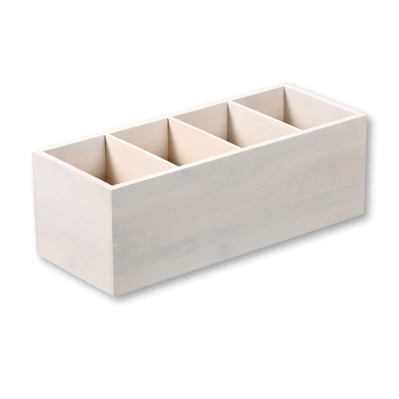 Kesper 57850 4-Compartment Cutlery Tray Made from FSC-Certified Bamboo White Varnished/Cutlery Holder W 35 x H 12 x D 14 cm