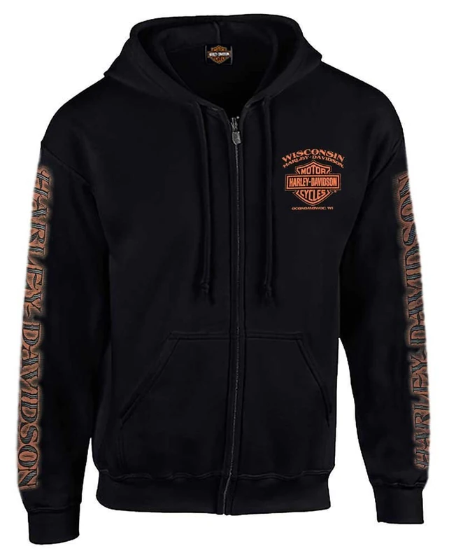 Harley-Davidson Men's Eagle Piston Long Sleeve Full-Zip Hoodie, Black 30299950, Black, M