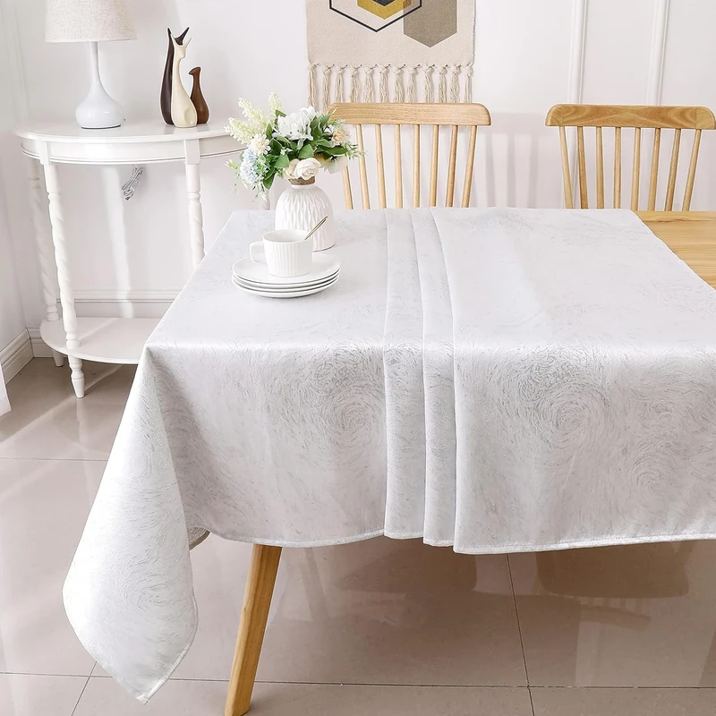 Majestic Giftware Polyester Tablecloths for Rectangle Tables | (70/144) - TC1351 Jacquard Forest White Print Hem Stitch Dining Table Cover | Decorative Washable Tablecloth for Kitchen, Dining