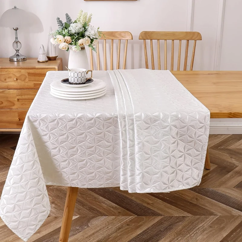 Majestic Giftware Polyester Tablecloths for Rectangle Tables | (70/120) - TC1360 Jacquard Exquisite Silver Print Hem Stitch Dining Table Cover | Decorative Washable Tablecloth for Kitchen, Dining
