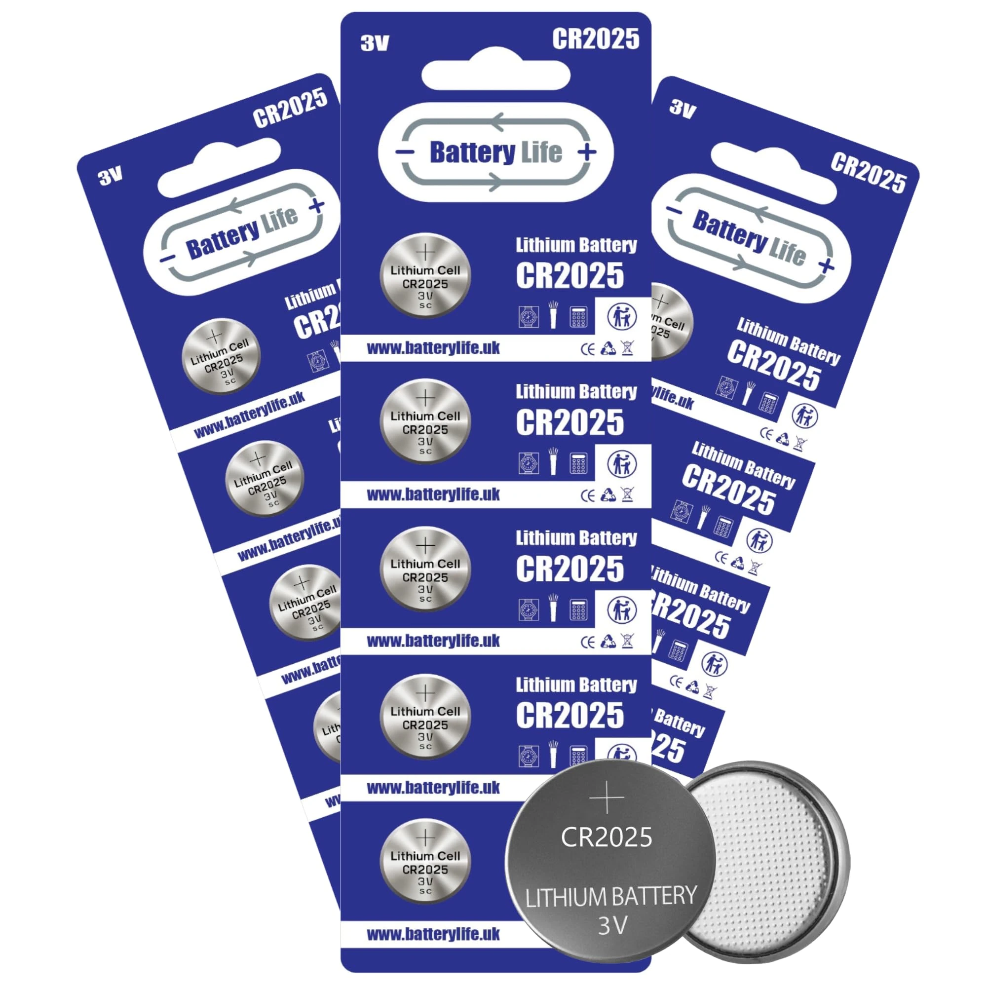 Battery Life CR2025 Batteries 3V Coin Button Cell CR 2025 Lithium Long Life For Car Key fob, Scales, Toys, Watch, LED Lights & More UK Brand (100 pack)