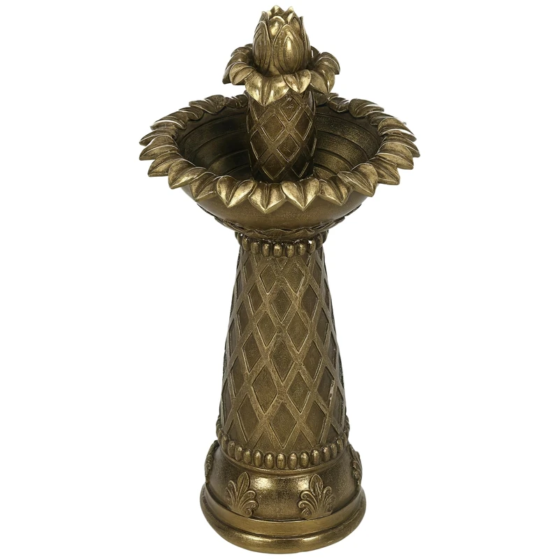 Outsunny 2-Tier Outdoor Waterfall Fountain, Freestanding Self-Contained Cascading Water Feature Garden Landscape with Electric Pump, Brown Flower