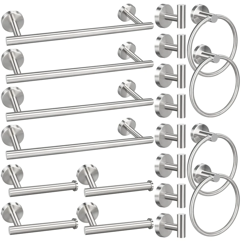 Bathroom Hardware Set, Bathroom Accessory, 5/10/20pcs Matte Black/Brushed Nickel/Brushed Gold Stainless Steel, Including 16'' Hand Towel Bars, Toilet Paper Holders, Towel Rings, Robe Towel Hooks