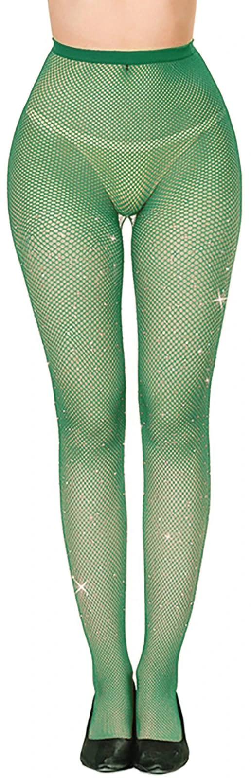 DTWAWA Sparkle Rhinestone Fishnets High Waist Tights Party Stockings for Womens - Green