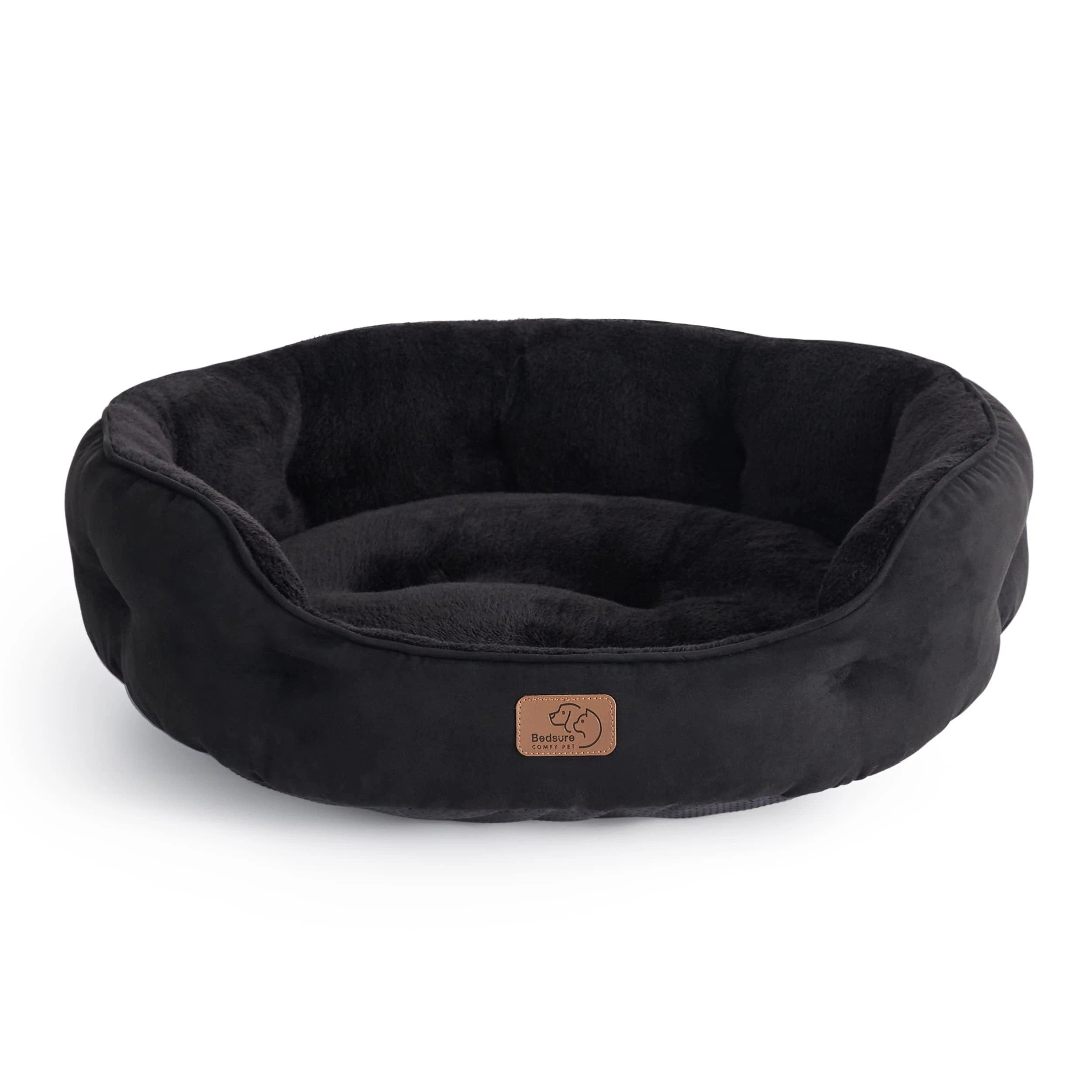 Bedsure Cat Bed for Indoor Cats - 51x48x15cm Round Washable Kitten Bed with Slip-Resistant Bottom and Reversible Cushion, Black
