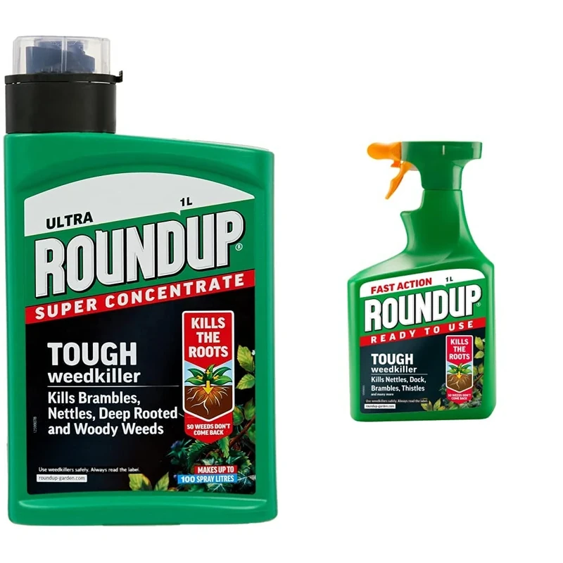 Roundup Tough Weedkiller, Concenrate, Makes up to 100 Litres, 1 Litre & Tough Weedkiller, Ready to Use, Spray, 1 Litre