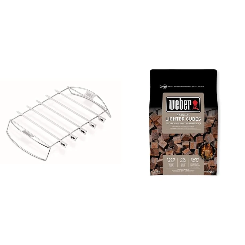 Weber Kebab Set BBQ Skewers & Kebab Rack Kit | Heavy Duty Holder & Natural Lighter Cubes | Easy Ignition BBQ Lighter | Fits Q2000 Series & Large Barbeques