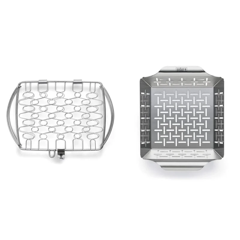 Weber Deluxe Grilling Basket - Stainless Steel BBQ Grilling Basket with Vented Design & 6481 Small Stainless Steel Vegetable Basket
