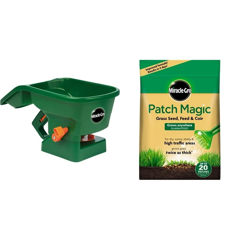 Miracle-Gro Handy Lawn Seed Spreader & Patch Magic Grass Seed, Feed and Coir 1.5kg - 20 patches