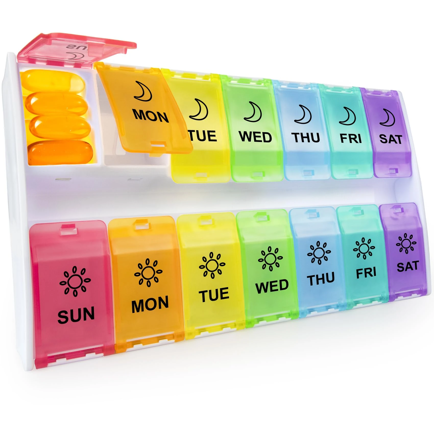 Mossime XL Large Pill Organiser 2 Times a Day, Weekly Am Pm Pill Box with Hinged Lids, 7 Day Medicine Vitamin Pill Case, Jumbo Daily Pill Container, Big Medication Organiser for Supplement