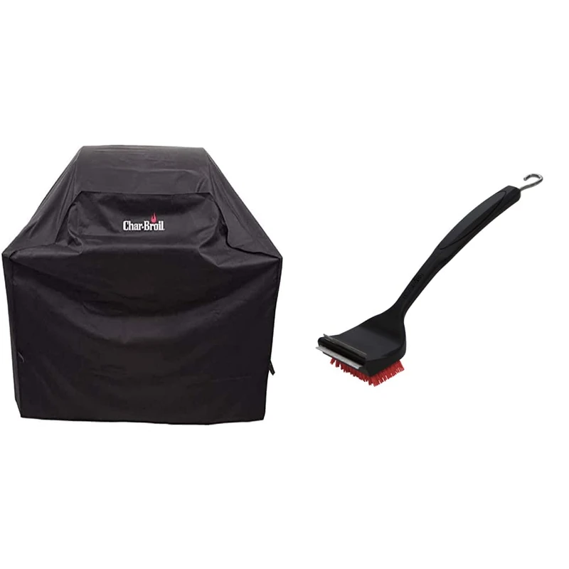 Char-Broil 140384-2 Burner Gas Barbecue Grill Cover, Black & 140 533-2-in-1 "Cool-Clean" Grill Cleaning Brush and Scraper.