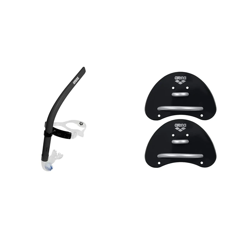 Arena Unisex's Swim Snorkel III, Black, One & Elite Hand Paddle Black-Silver S - Image 1