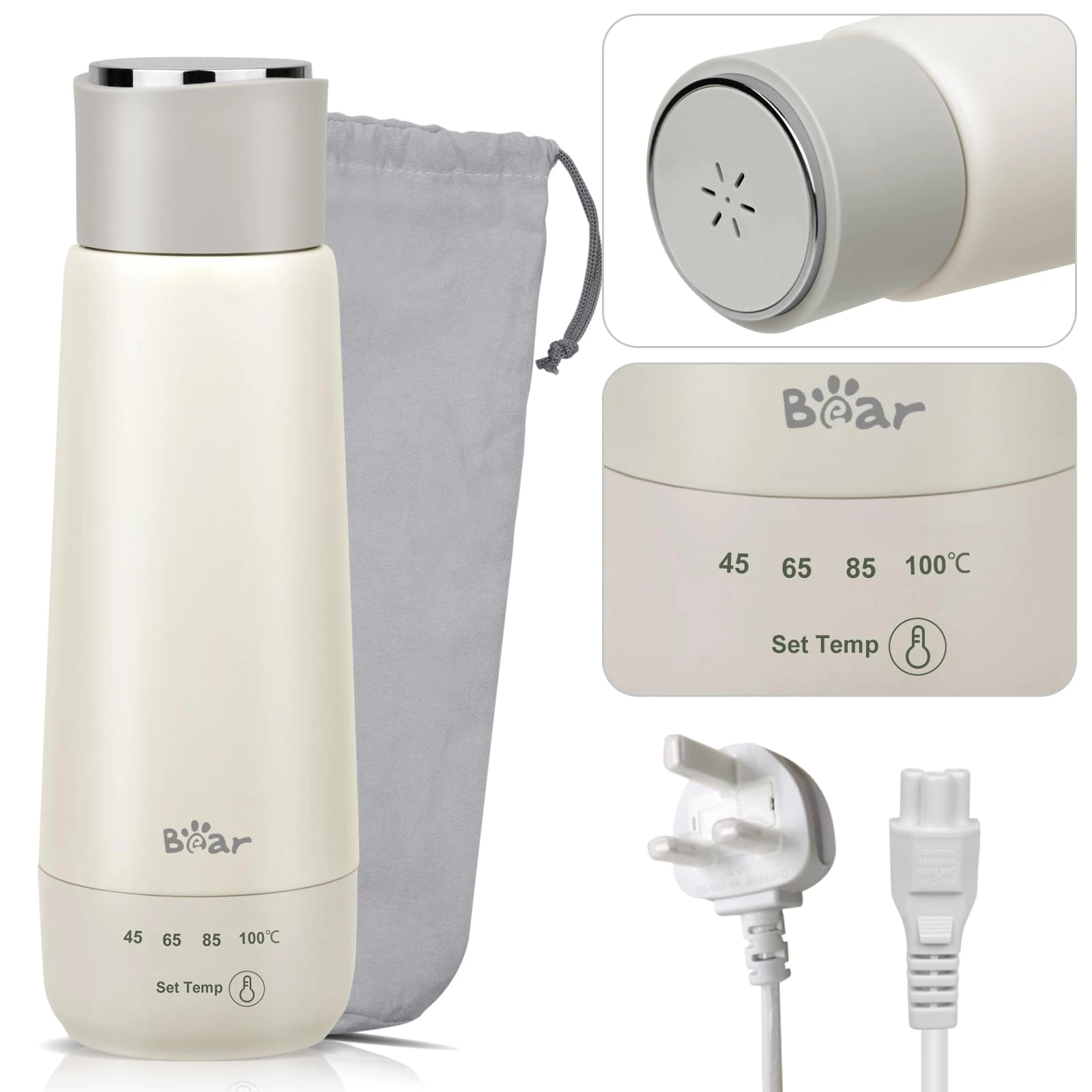 Bear 4-temperature Control Electric Kettle,300ml Portable Travel Fast Boil Kettle with Keep Warm Function and Storage Bag,Single Touch Control,Double Layer 304 Stainless Steel Lining