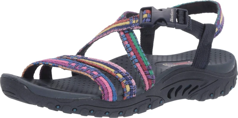 Skechers Women's Reggae-Sew Me-Boho Woven Strappy Slingback Sandal, Navy Blue Multicoloured, 4.5 UK