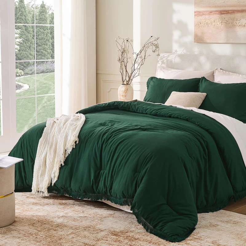 Andency Comforter California King Emerald Green, 3 Pieces Boho Bedding