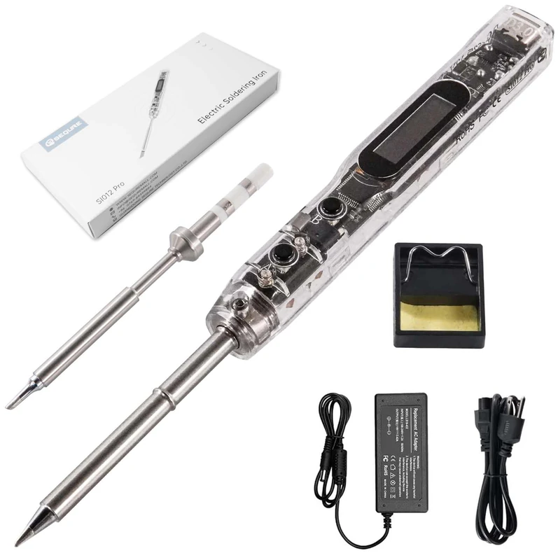 68W Electric Soldering Iron, SEQURE SI012 Pro Portable Solder Iron, OLED Screen Digital Soldering Tools, Auto Start Heating, 19V Power Adapter, PD/QC Charging, 2 Soldering Tips-T12 B2 & TS BC2