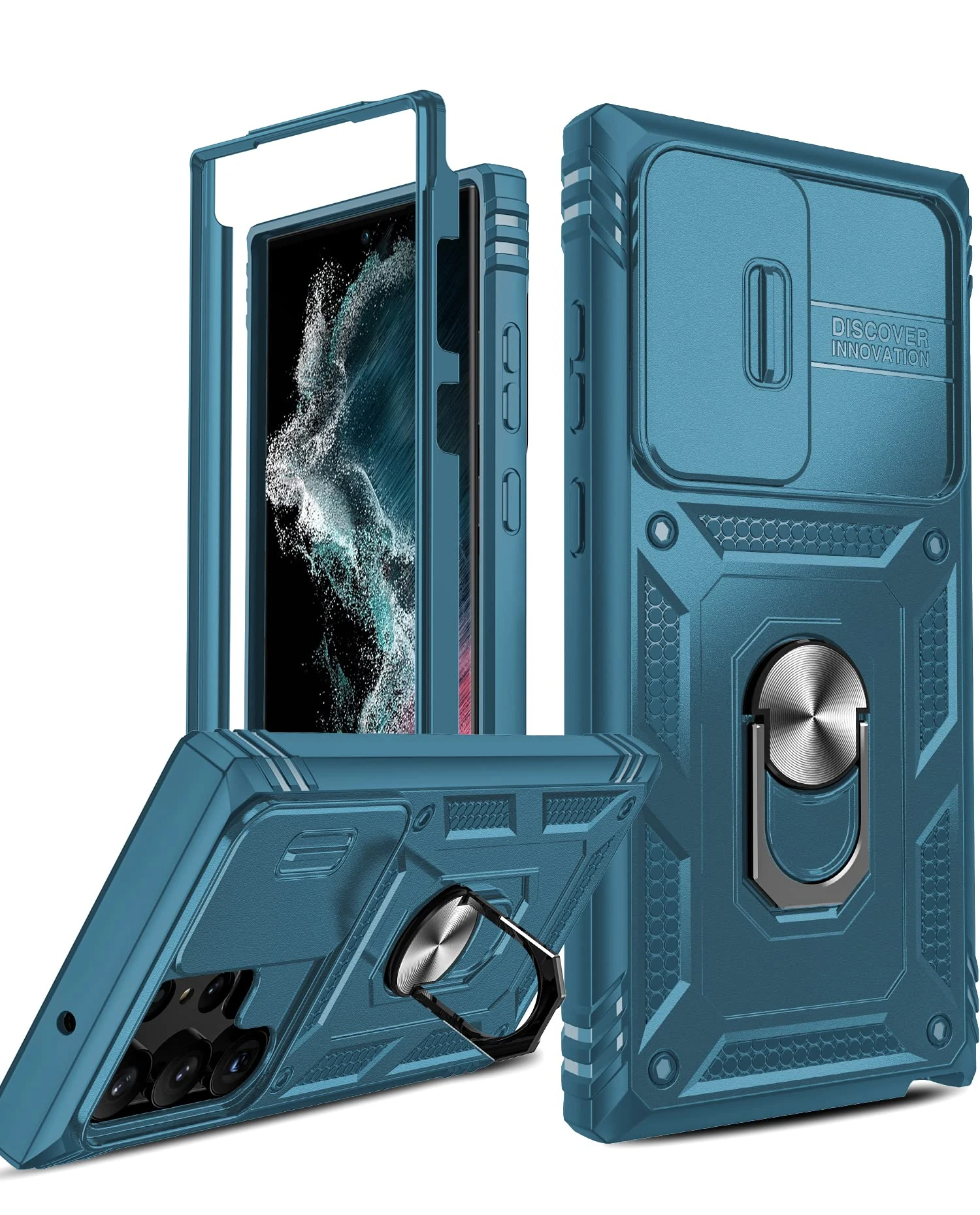 LeYi for Samsung Galaxy S23 Ultra Case with Camera Cover Slider(Not include screen protector), Front Frame+Back Case, Armour Military Grade Shockproof Phone Cover | Ring Stand Holder | Blue