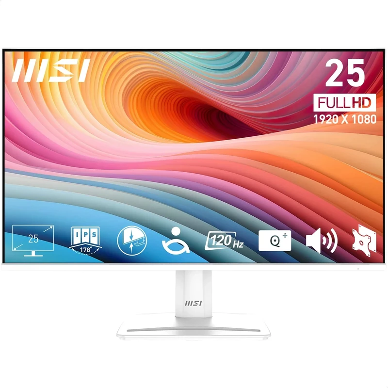 MSI PRO MP251W E2 24.5" FHD Office Monitor - 1920 x 1080 IPS Panel, 4-Sided Frameless, 120 Hz Refresh Rate, Eye-Friendly Screen, Built-in Speakers, Tilt-Adjustable - HDMI 2.0b, DP (1.4a), D-Sub (VGA)