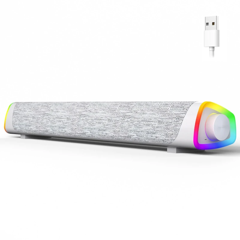 SOULION R30 Plus Computer Speakers, Wired USB-Powered Bluetooth V5.3 PC Sound Bar, Colorful LED Lights with Switch Button, Portable Computer SoundBar Speaker for Desktop Laptop Phone（Not 3.5mm AUX）