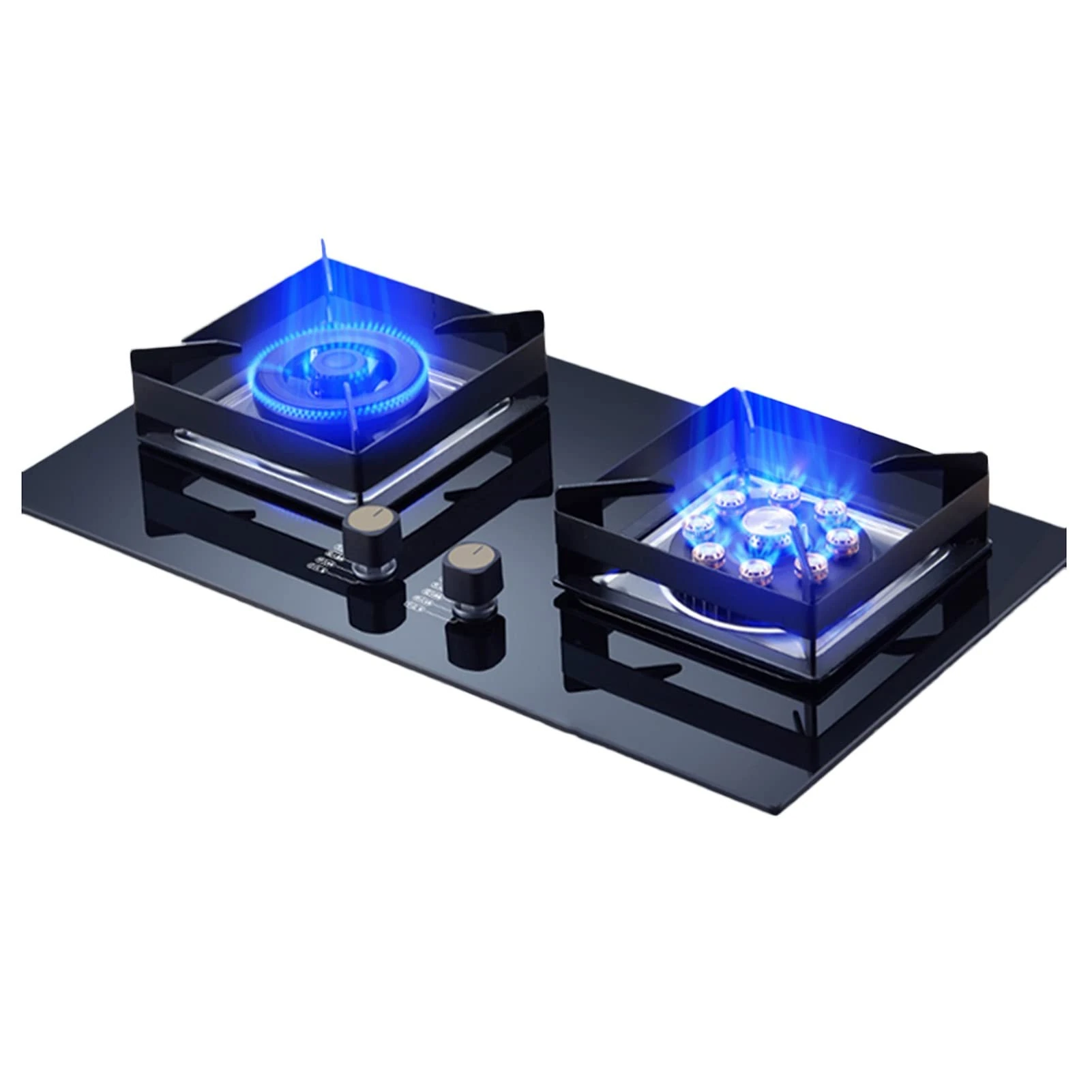 Gas Stove Cooktop Double Burners,Tempered Glass Built-in Gas Hob LPG/NG Dual Fuel Easy to Clean, Suitable for Kitchen, RV, Camping;5/5.2KW (Color : Black, Size : NG)