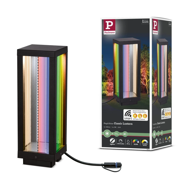 Paulmann 94753 Plug & Shine LED Light Object Classic Lantern Smart Home Zigbee IP44 2W 90lm Dimmable 300mm Anthracite Aluminium/Plastic RGBW, 2 W
