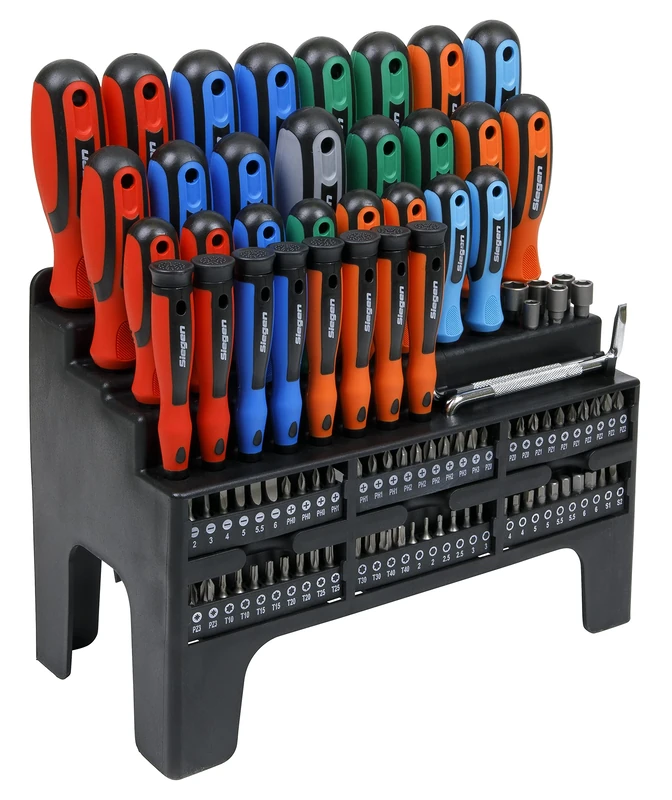 Siegen by Sealey Screwdriver, Bit & Nut Driver Set, 100pc, Colour-Coded with Display Stand - S01248