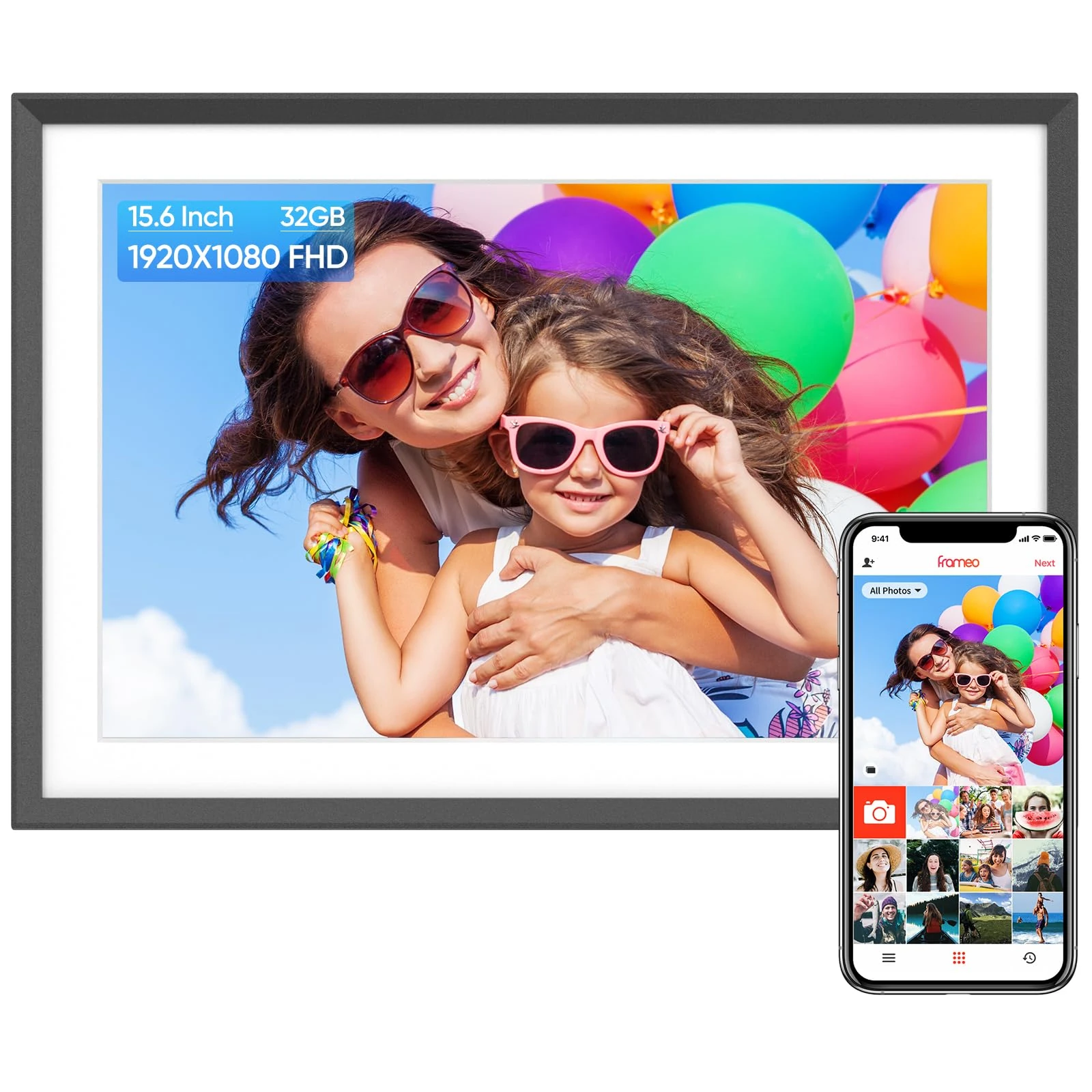 ARZOPA Digital Photo Frame WiFi 15.6 Inch 1920x1080 32GB Full HD IPS Touch Screen Frameo Digital Picture Frames Auto Rotate Electronic Photo Frame Share Photos Videos Music Alarm