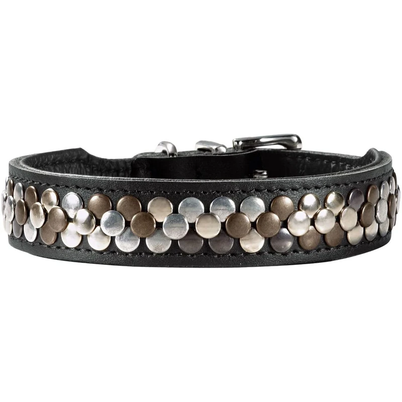 HUNTER Arizona UP Dog Collar Colour: Black, Soft Cowhide Leather, Shimmering Rivets, Robust and Soft, Unique and Handmade, Made in Germany, Size: 60