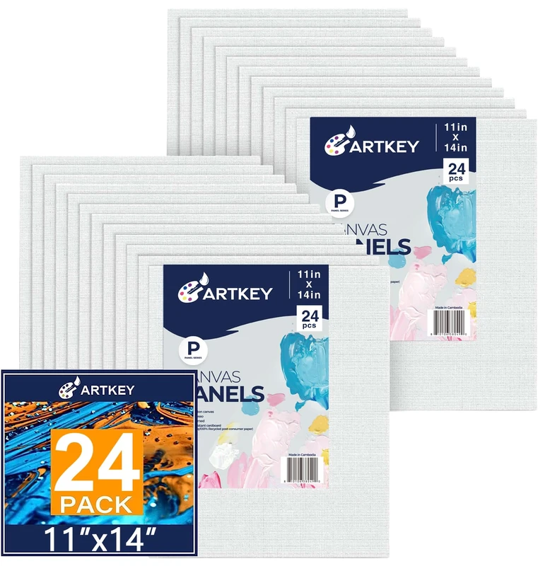 Canvas Panels 11x14 Inch -24Pack, 10 oz Double Primed Acid-Free 100% Cotton Canvases for Painting, Blank Flat Canvas Board for Oil Acrylics Watercolor & Tempera Paints