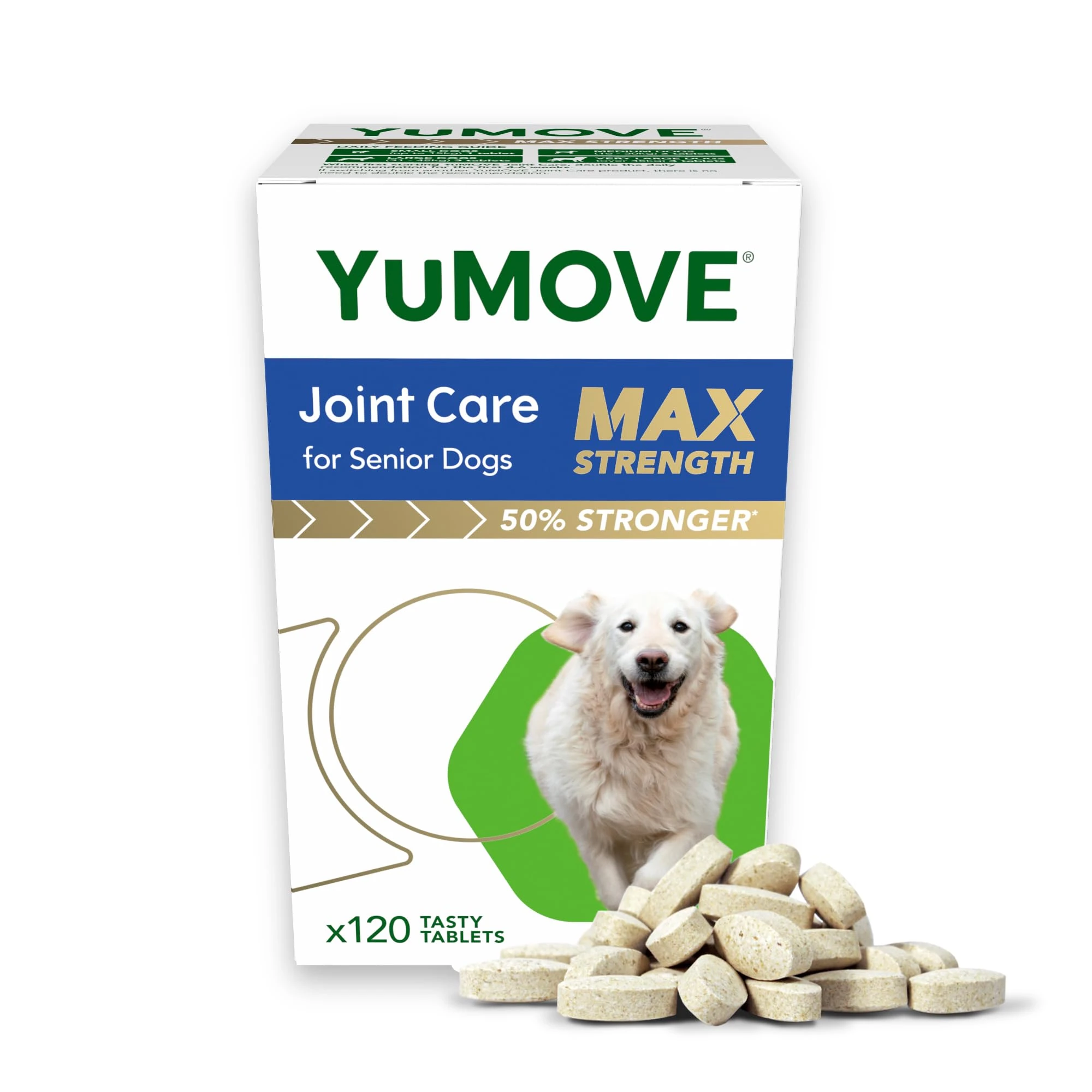 YuMOVE Max Strength Joint Supplement for Senior Dogs, Joint Care with Glucosamine, Chondroitin and Green Lipped Mussel, Age 8+, 120 Tablets