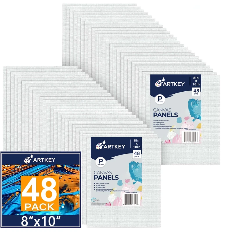 Canvas Panels 8x10 Inch -48Pack, 10 oz Double Primed Acid-Free 100% Cotton Canvases for Painting, Blank Flat Canvas Board for Oil Acrylics Watercolor & Tempera Paints