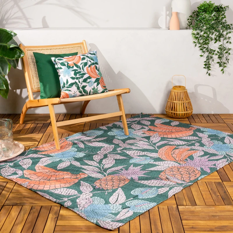 furn. Cypressa Rug – Indoor/Outdoor Weather Resistant Mediterranean Mosaic Floral Fruit Rug (Jade - 120x170cm)