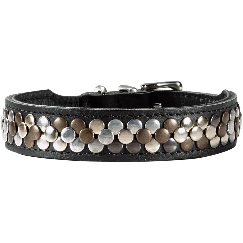 HUNTER Arizona UP Dog Collar Colour: Black, Sturdy Cowhide Leather, Luxurious Rivet Decoration, Soft and Robust, Unique, Made in Germany, Size: 37