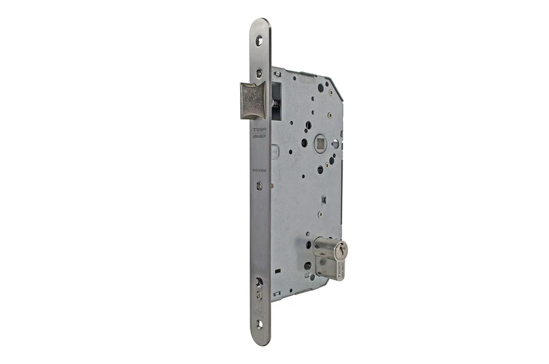 Tesa Assa Abloy 2039F5RAI 2030F Mortise Lock for Cylinder Firewall Wood Doors, Stainless Steel, Entrada 50 mm/Frente Redondo