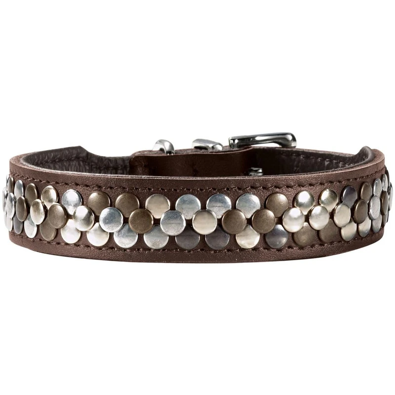 HUNTER Arizona UP Dog Collar, Colour: Brown, Cowhide Leather, Luxurious Studded Decoration, Robust & Soft, Handmade, Comfortable & Unique, Made in Germany, Size: 47
