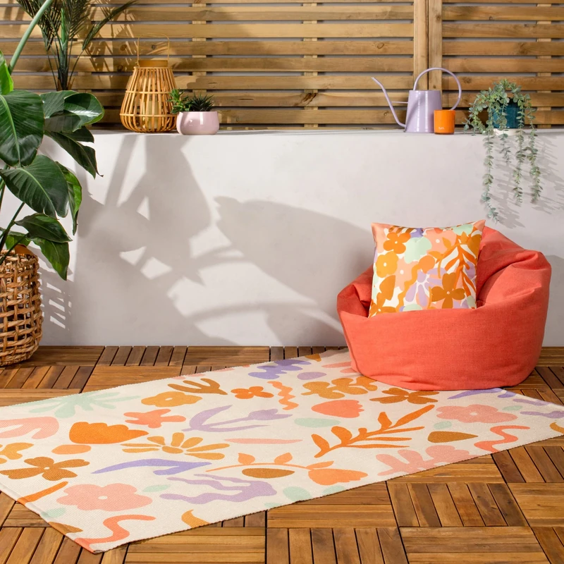 furn. Amelie Rug – Indoor/Outdoor Retro Floral Washable Weather Resistant Flatweave Rug (Multicolour - 120x170cm)