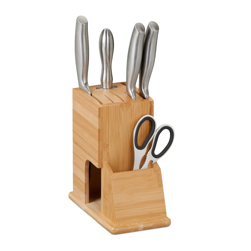 Relaxdays Knife Block, Storage for Wide Blades, Universal Holder, 21 x 11 x 22 cm, Bamboo Rack, Without Knives, Natural