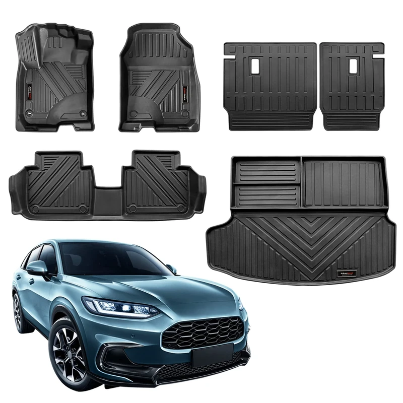 Jdeymat Custom Fit 2023 2024 Honda HR-V All Weather Floor Mats Trunk Cargo Liner and Rear Seat Backrest Mat Set Upgrade Material Black (2023 Honda HRV Floor Mats+Cargo Liner+Backrest Mat)