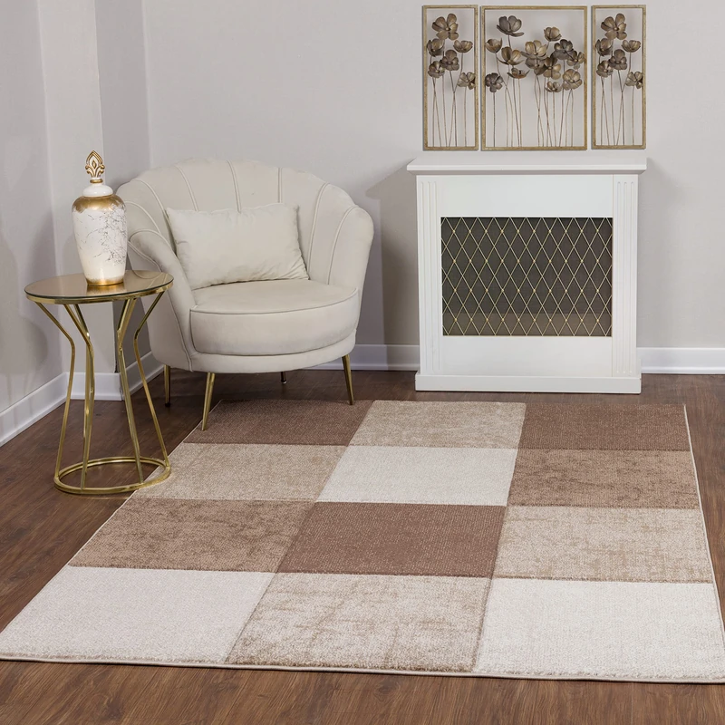 Livabliss Alfaro Boho Living Room Rug, Large 120 x 170 cm for Bedroom, Dining Room, Geometric Pattern, Scandinavian Modern in Brown, Beige, White