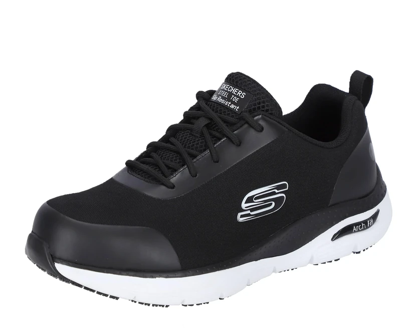 Skechers Mens Arch Fit Sr Ringstap Work Footwear, Black White Textile Synthetic, 10 UK