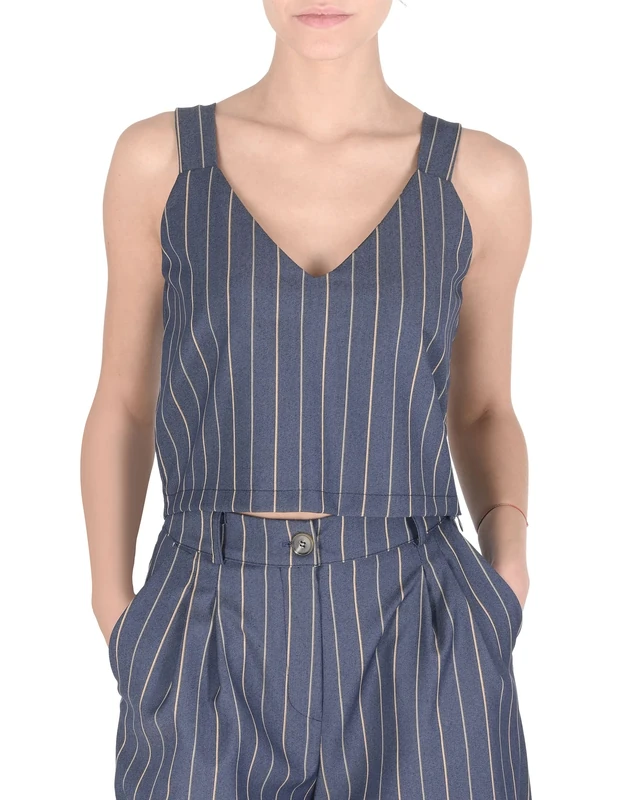 19V69 ITALIA Women's Top Debby Blue Gold Tess. Pinstripe Jeans, M