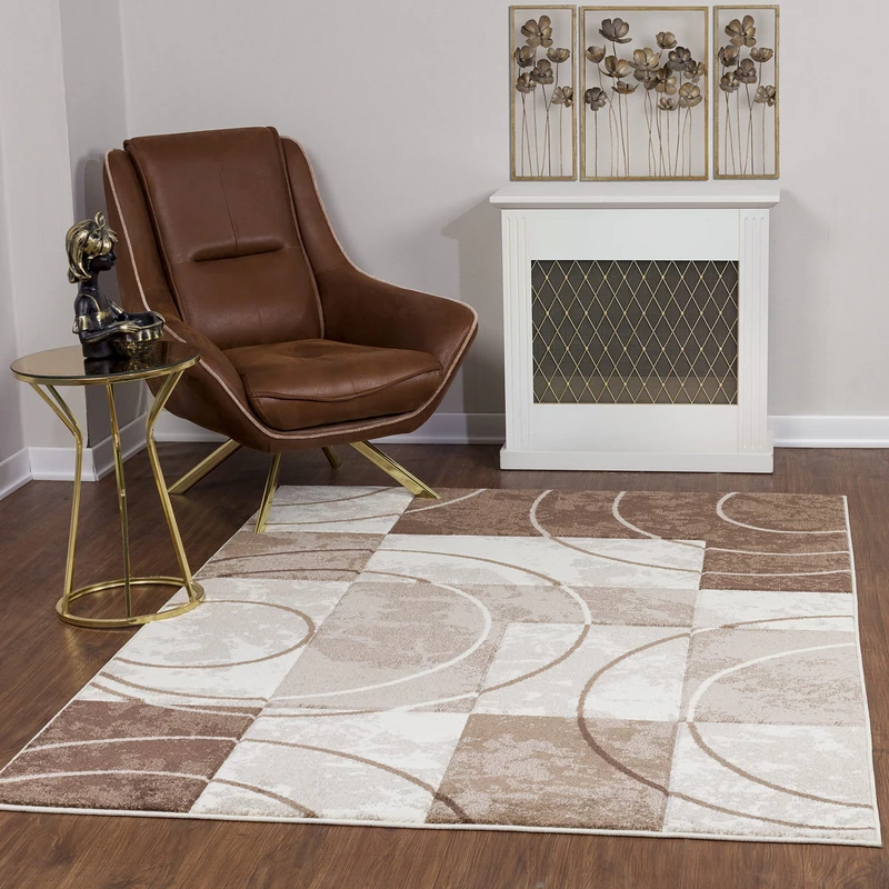 Livabliss Geometric Area Rug - Bilbao Modern Boho Design, Beige, Brown, White - 200 x 275 cm Rectangular - Soft, Stain Resistant, Lightweight - Bedroom, Living Room, Dining Room, Hallway - Image 1
