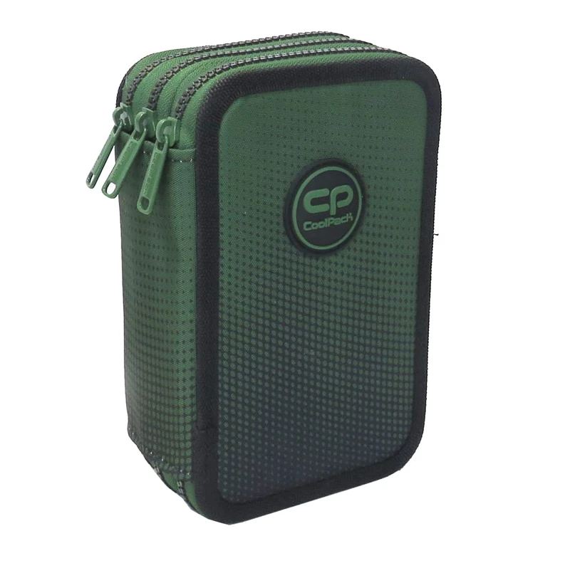 CoolPack XXL 3-Compartment Green Pencil Case - Boys Ombre Gradient Grass Design - 44-Piece Filled Student Case - 3-Tier