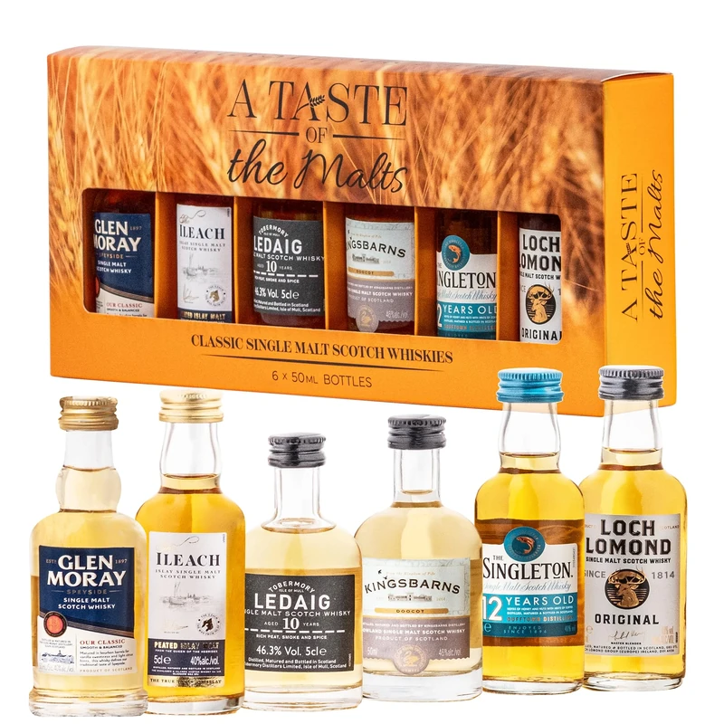 Select Drams A Taste of The Malts Whisky Tasting Set – 6 x 5cl Single Malt Scotch Miniatures | Includes Glen Moray, Singleton 12 & More | Scotch Whisky Gift Set for Him | Malt Whisky Tasting Set