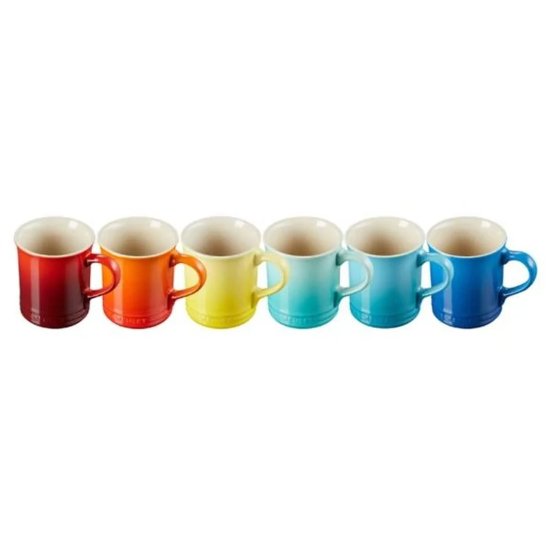 LE CREUSET Set of 6 Large Cappuccino Cups Made of Stoneware, 400 ml, Rainbow, 79296408429030