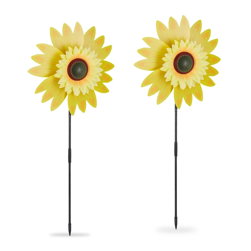 Relaxdays Wind Wheel Sunflower - Set of 2 Garden Spinners