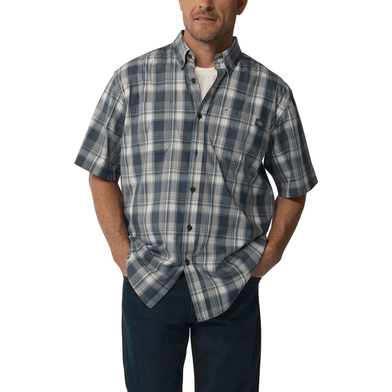 Dickies Men's Short Sleeve Woven Work Utility Button Down Shirt, Airforce Blue High Plains Plaid, S - Image 1