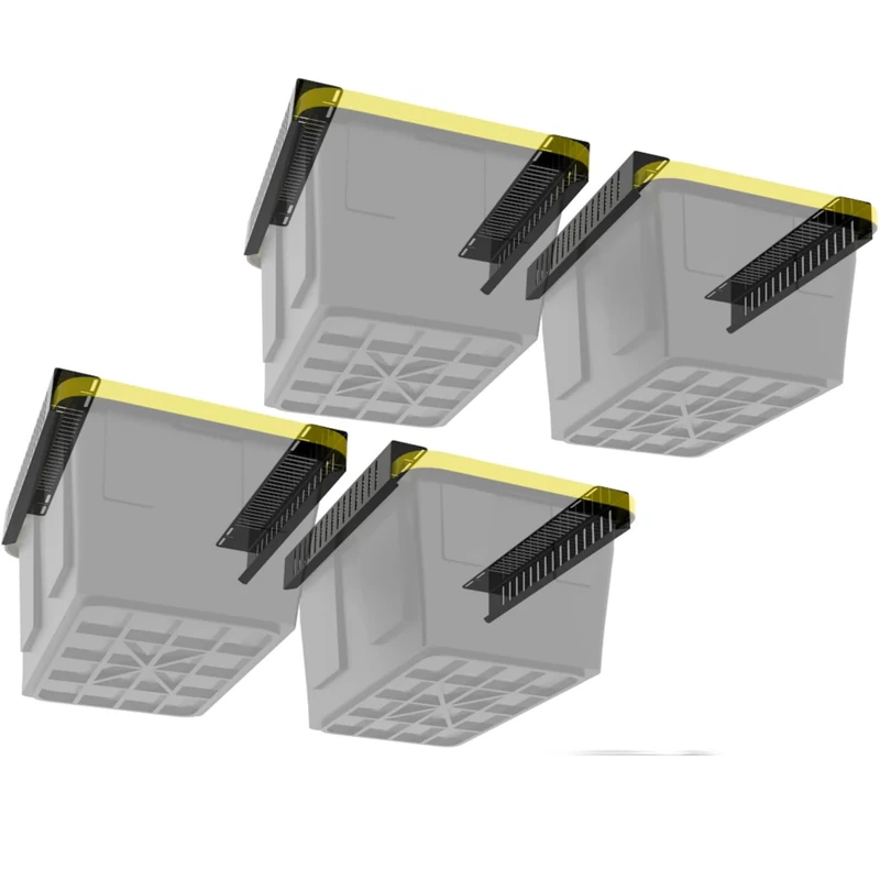 Overhead Bin Rack - Ceiling Mount Overhead Garage Storage Rack | Adjustable Width and Orientation | Heavy Duty Ceiling Bin Storage Rails | Fits Black & Yellow Storage Bins | USA Designed (4 Bins)