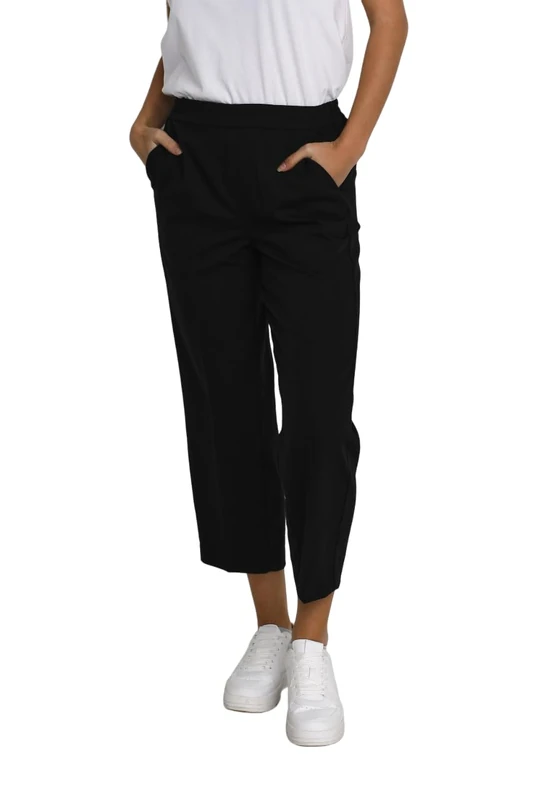 Kaffe Women's Trousers Cropped Length Elastic Waist Regular Fit Pockets Pants, Black Deep, 6